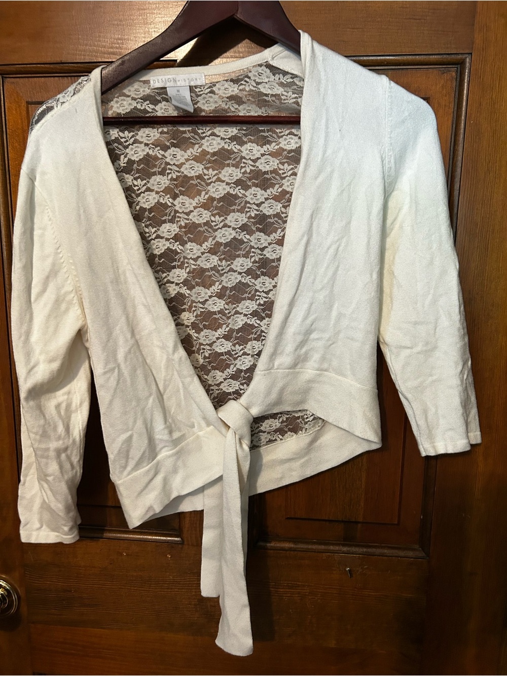 Design History Cream Lace-Back Tie-Front Cardigan
